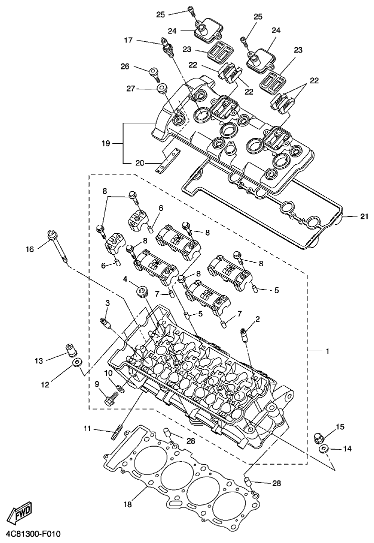 Yamaha R1 2008 CYLINDER HEAD parts diagram